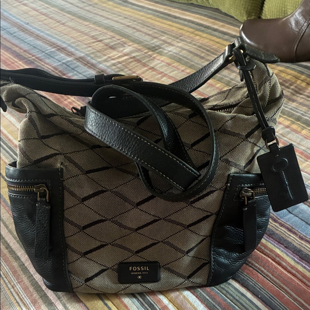 Fossil Black and Brown Shoulder Bag